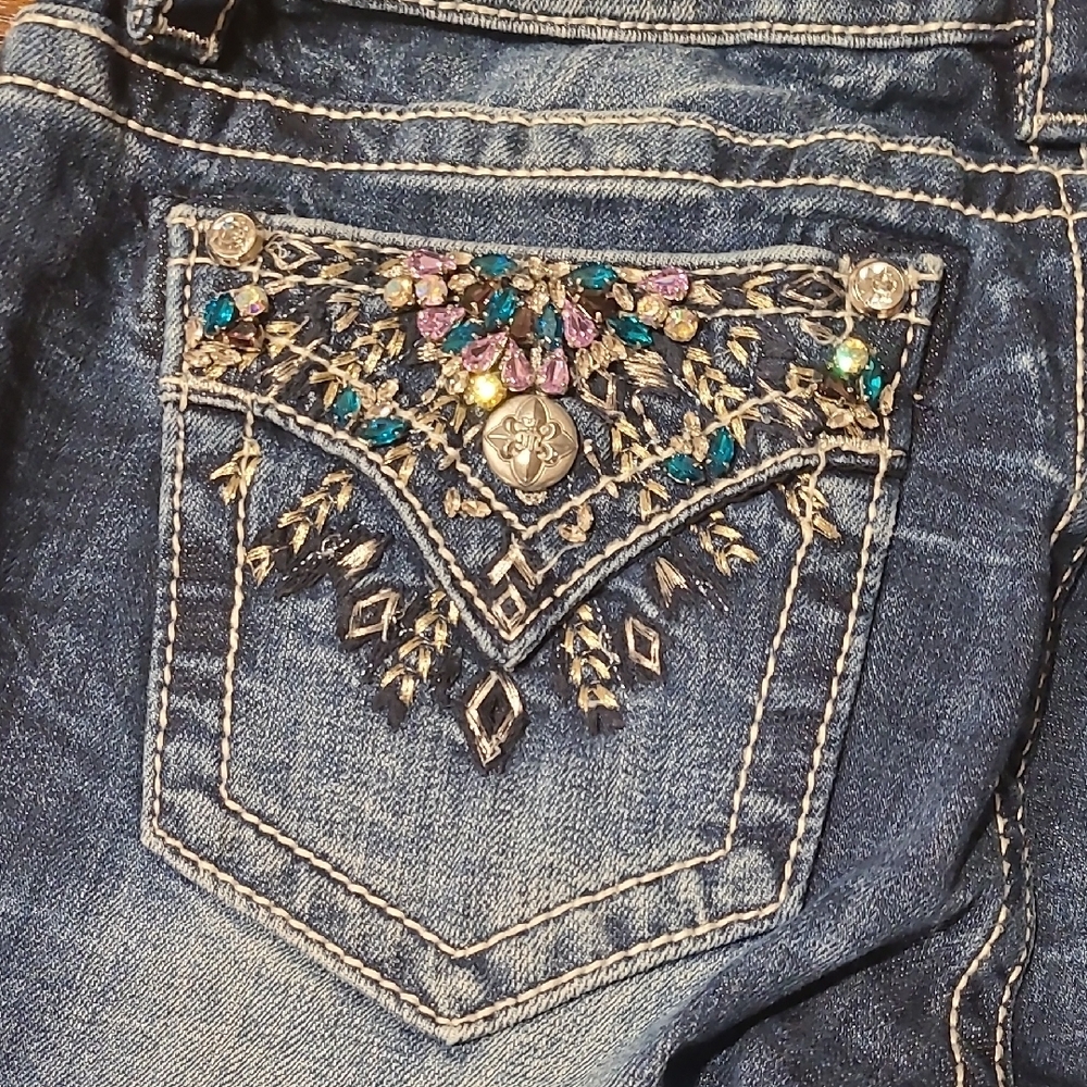 Miss Me Dark Blue Skinny Jeans with Embellished Pocket - Picture 3 of 8